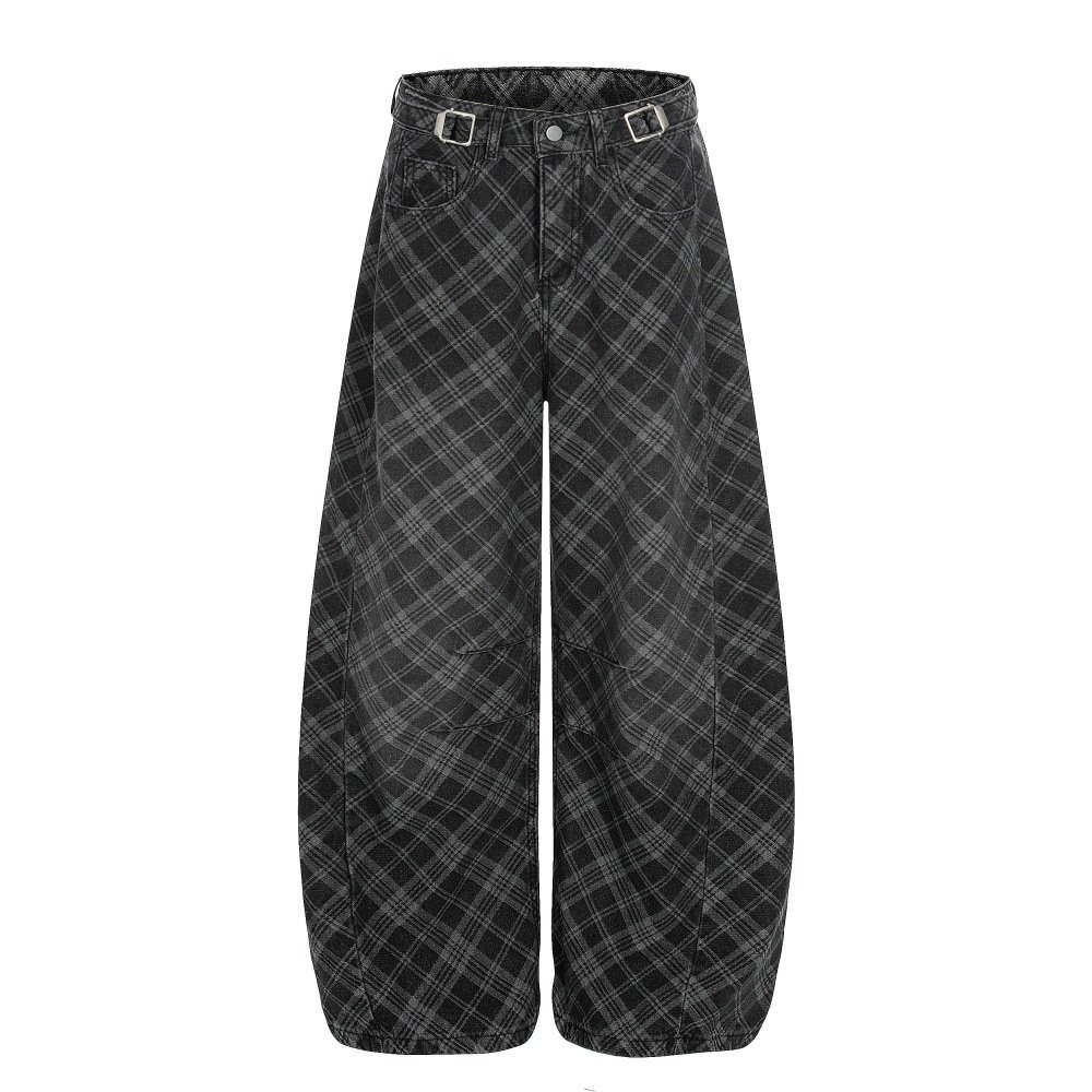 Plaid curved knife jeans