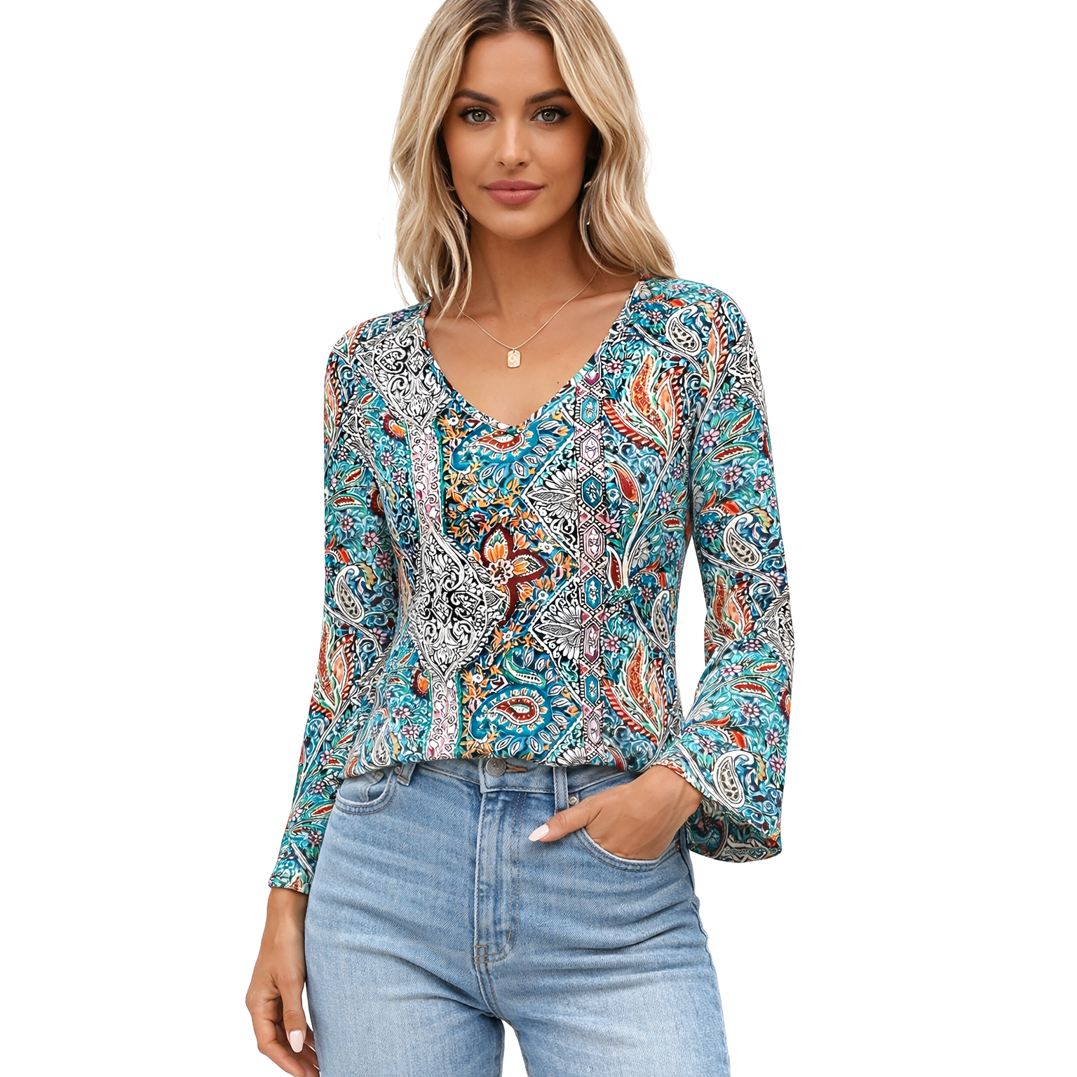 Bohemian Paisley V-neck Shirt